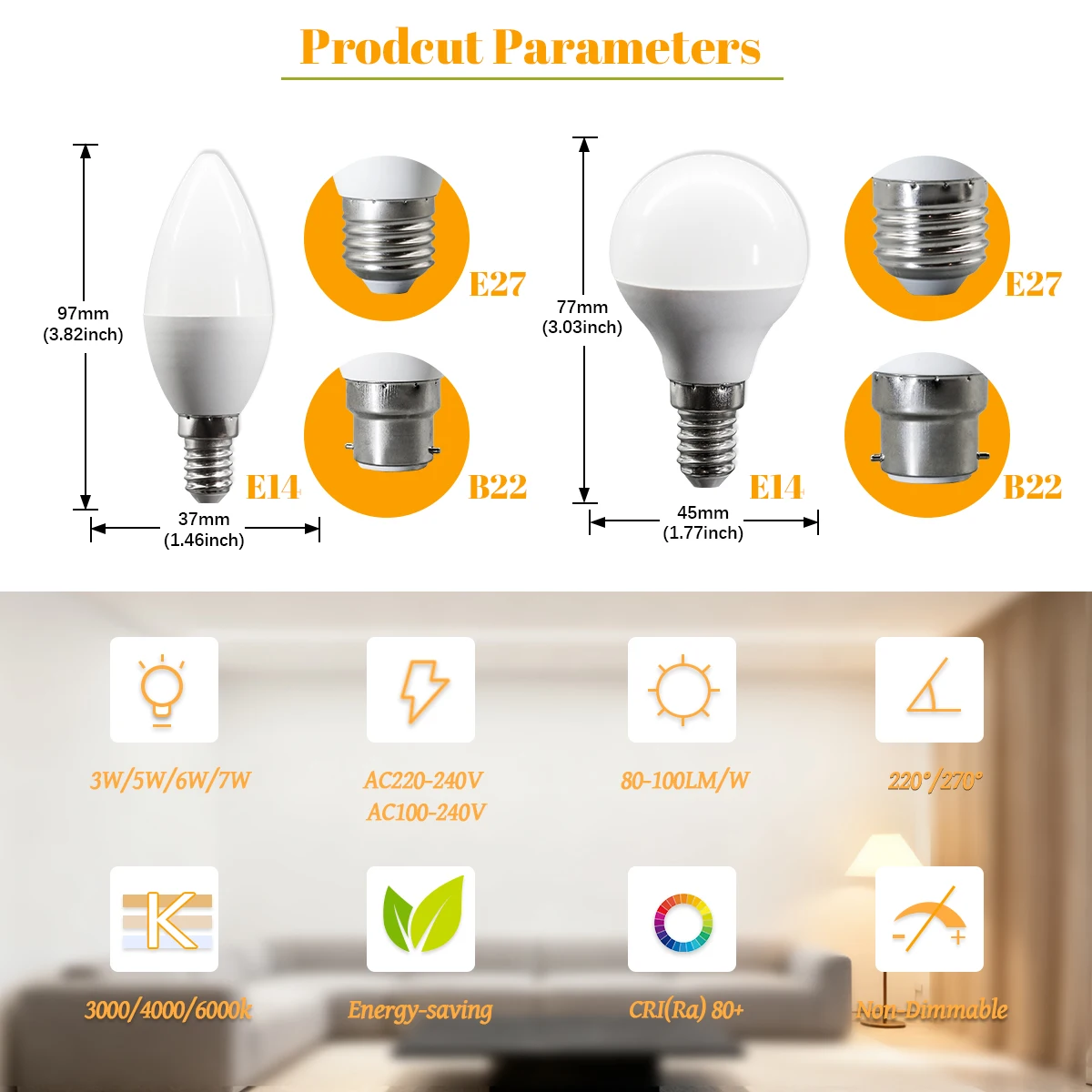 50PCS Factory Direct Shipping E14 B22 E27 LED Candle Bulb Lamps AC 220V 120V 3W 5W 6W 7W Energy SavE Lamp Cool Lighting for Home