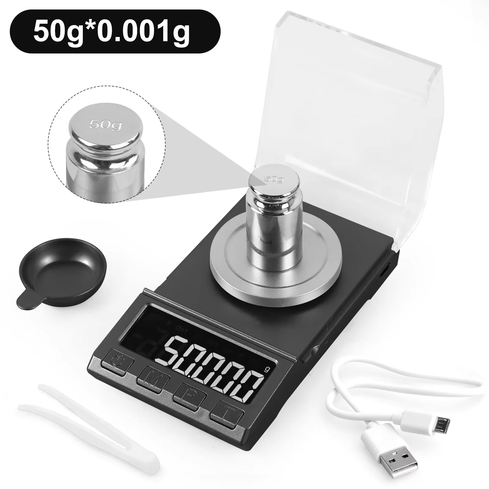 NEWACALOX 0.001g Digital Pocket Scale Mini Jewelry Gold Lab Carat Powder Weigh Scales 50g/100g/200gx0.001g USB Electronic Scales