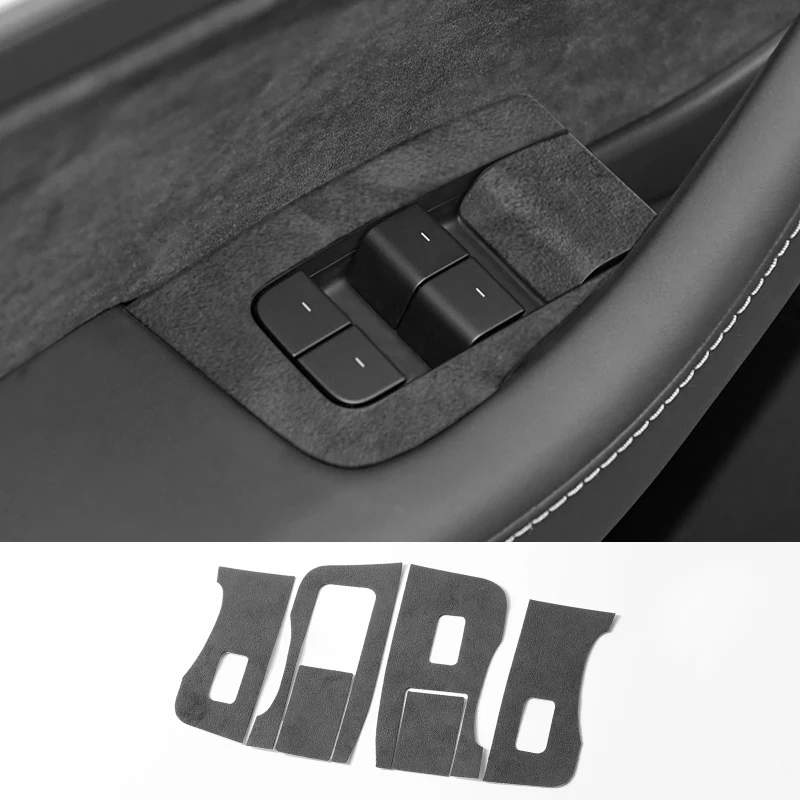 For Tesla Model 3 Y 2019-2023 Window Switch Lifter Panel Trim Frame Sticker Tuning Made of Alcantara Car Interior Accessories