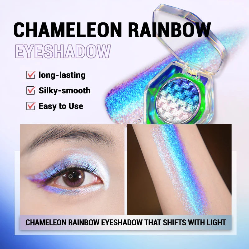 CHARMACY Rainbow Duochrome Eyeshadow New 5 Colors Shimmer Multichrome Long-lasting Eye Shadow Cosmetic Makeup for Women