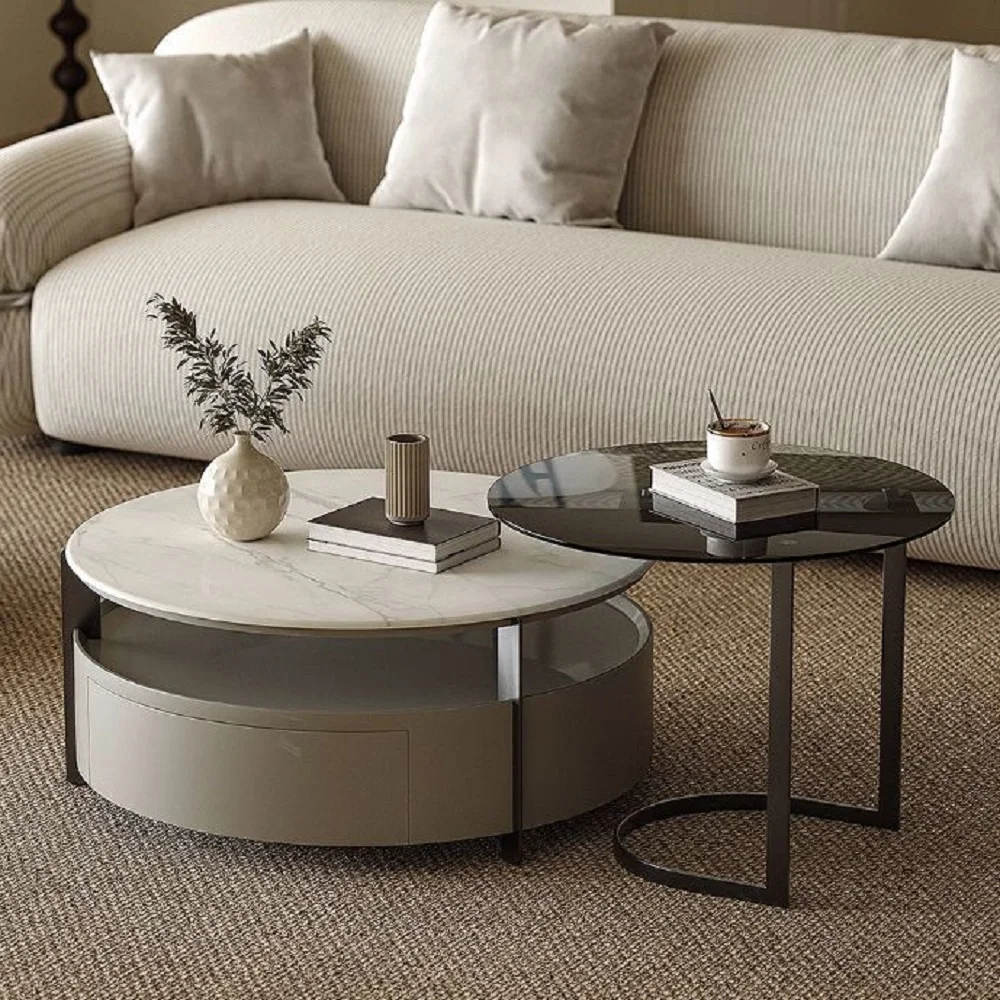 Italian light extravagant rock plate coffee table tempered glass minimalist high-end stainless steel modern simple round coffee