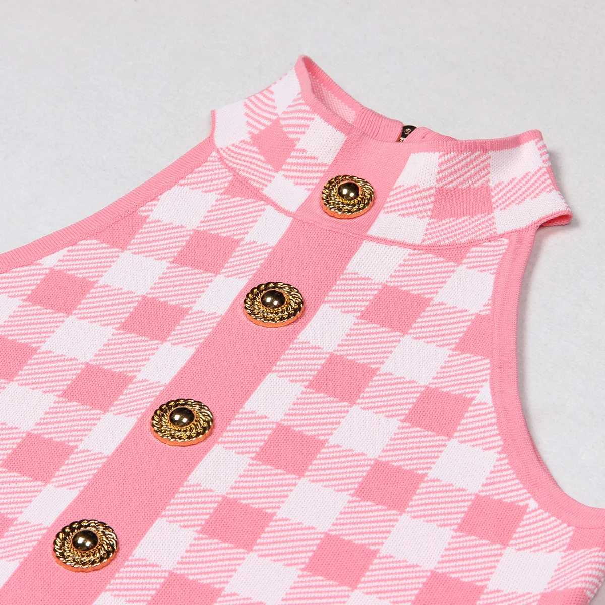 Three Colors Of High-quality And Fashionable New Knitted Plaid Button Back Zipper Sleeveless Slim Fit Sexy Women's Tank Top