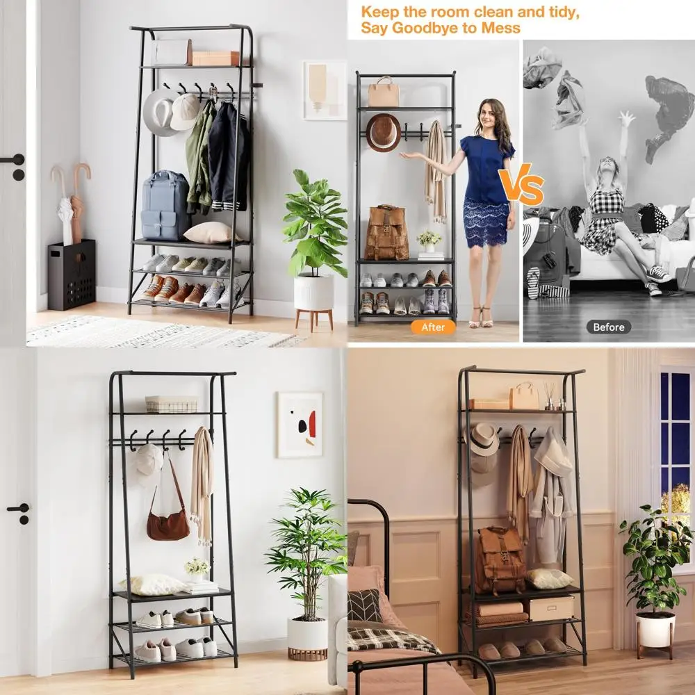 مقعد مدخل ذو مظهر خشبي متعدد الوظائف مع مساحة تخزين وإطار معدني، أثاث منظم للمدخل