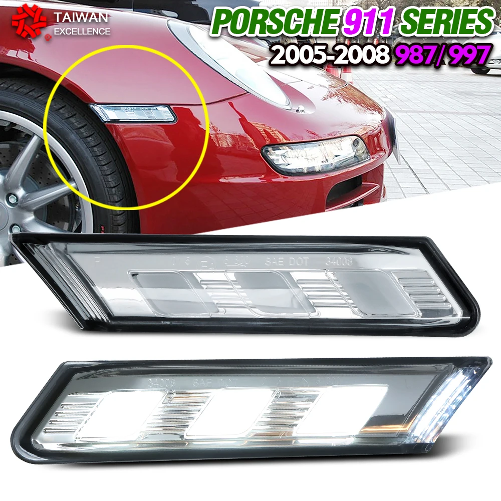 2Pcs LED Side Marker Light For Porsche 997 Cayman Boxster 911 Carrera Targa Turbo 2005-2008 987 Turn Signal Lamp Car Blinker