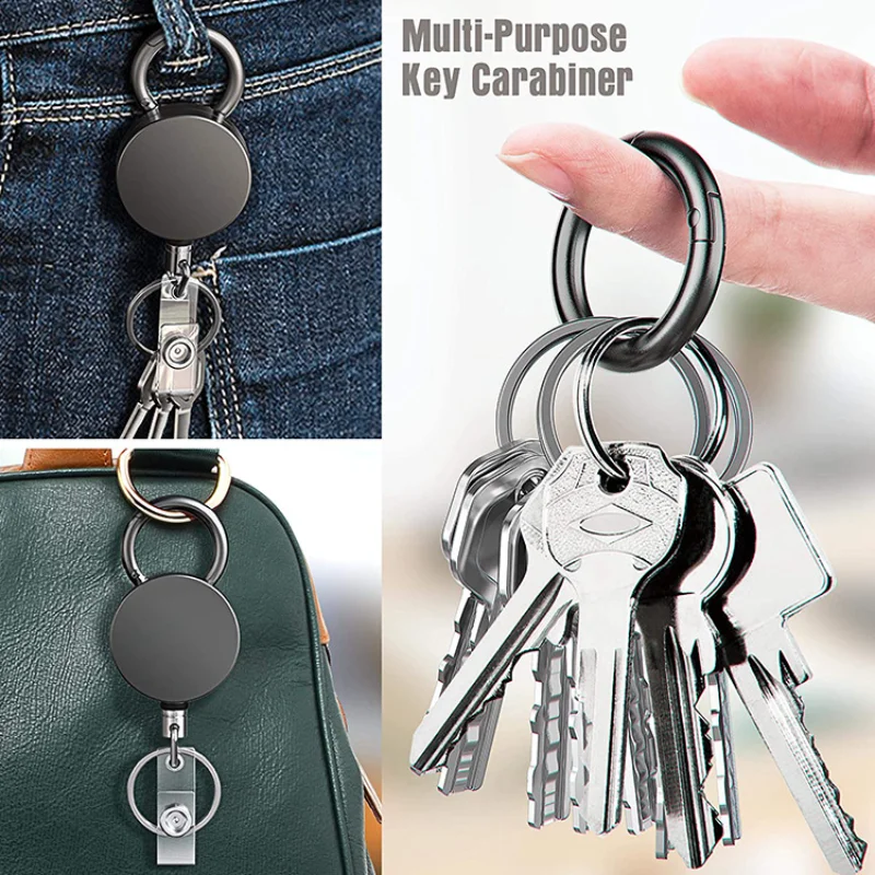 1pcs Extendable Metal Key Chain Ring Belt Clip Pull Keyring Retracting ID Card Lanyards Id Badge Holder Badge Clip