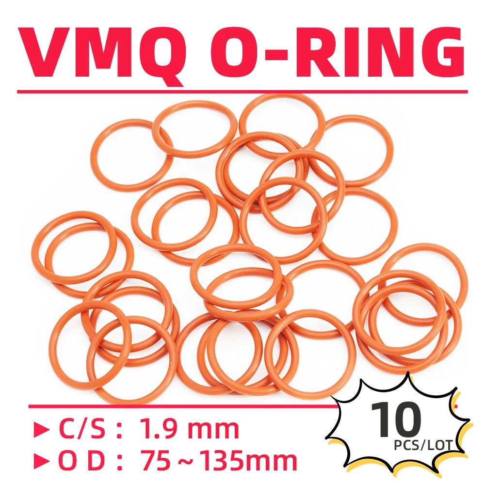 10ชิ้น/ล็อตยางสีแดง VMQ CS1.9มม.OD 75/78/80/82/85/88/90/92/95/98/100/105/110/115/120มม.O แหวนปะเก็นน้ำมันกันน้ำ