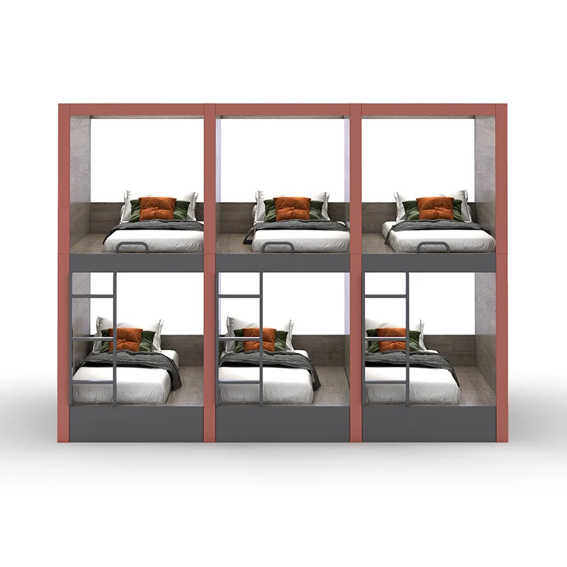 Modern hostel college student bunk bed wooden dormitory capsule bed double loft bed with slide