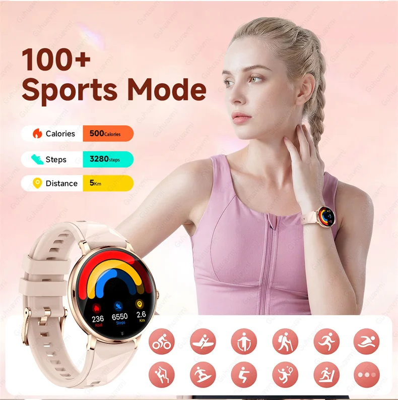 Neue 1,19" Ultra-Dünne Damen Smartwatch in Rosa mit Bluetooth-Anruffunktion, Anpassbaren Zifferblättern, Herzfrequenz- und Schlafüberwachung, Sportfunktionen und Uhrwerk – Detail 8