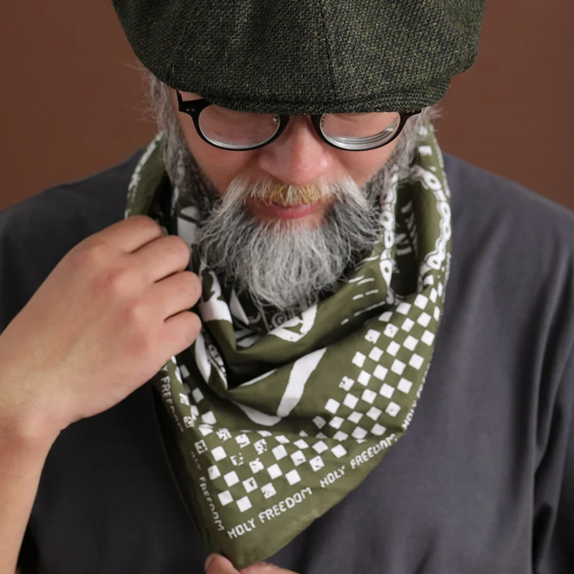 

Vintage 100% Cotton Hand Drawn Print Bandana Motorcycle Style Paisley Head Scarf Multifunctional Men's Neckerchief & Face Cover