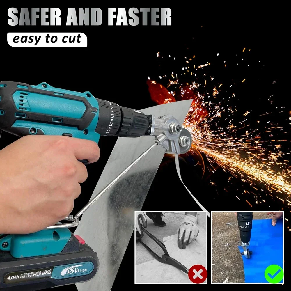 Attacco per taglierina per piastra per trapano elettrico Utensile da taglio per lamiera a doppia testa in metallo Cesoie per punzonatrice per piastra da taglio Trapano per taglierina in rame