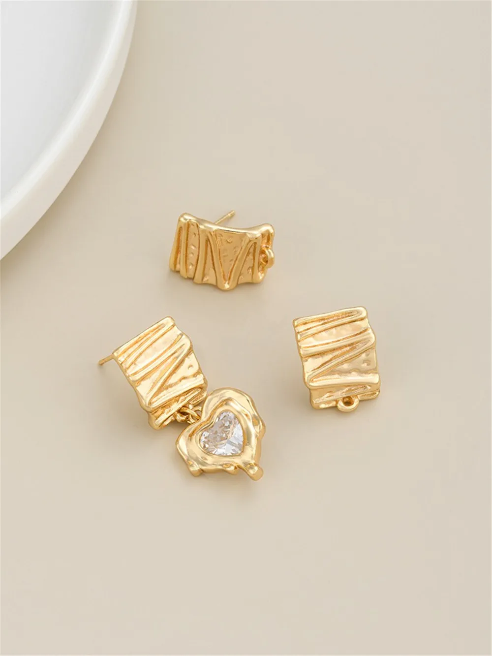 14K 가방 골드 스터드 귀걸이, 925 실버 바늘, DIY 소재, 유럽 미국 스타일 접이식 벨트 링, 금속 귀걸이 액세서리