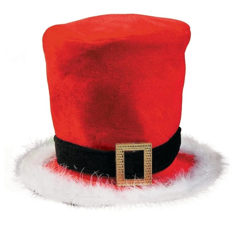 Red Santa Hat Thicken Plush Top Hat for Cosplay Santa Helpers Mischievous