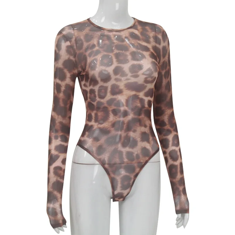 BKLD-body de manga larga con cuello redondo para mujer, ropa Sexy con estampado de leopardo, Top ajustado de cintura alta Y2k, novedad de 2023