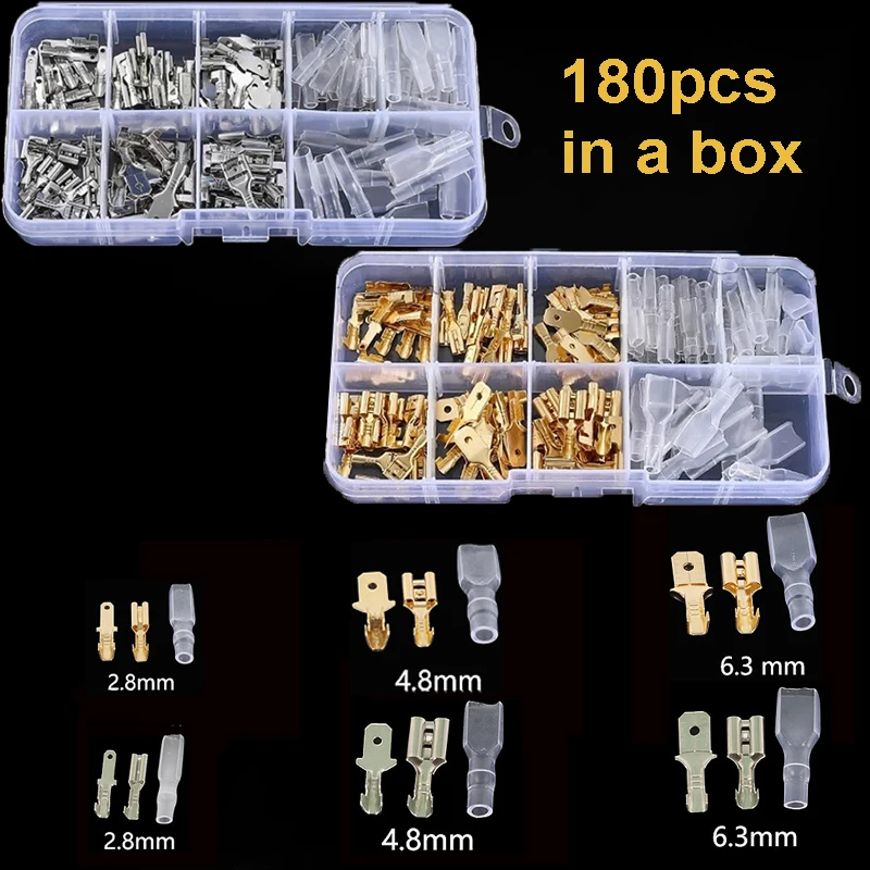 180 Pieces of Gold and Silver Docking Terminal Set, Terminal Sheath, Male and Female Docking Terminal Box Packaging