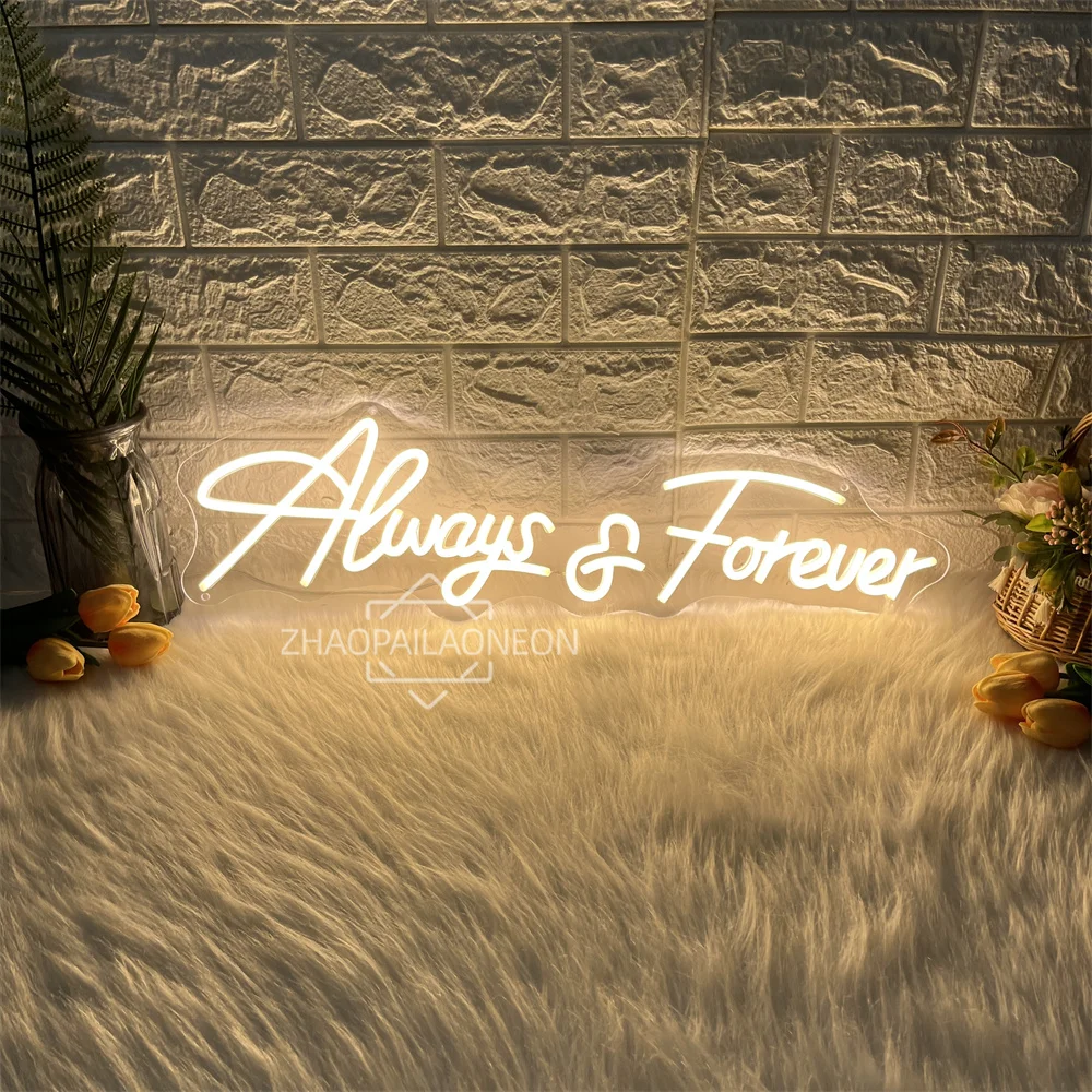 Always Forever Neon Sign Led Wall Room Decor Marriage Wedding Romantic Letter Neon Light Signs Bedroom Decoration Dimmable Lamp