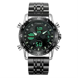 Men Big Brand Designer Watches Fashion Casual Alloy Band Dual Time Multi-function Sports Vintage Watch Black Relogio Masculino