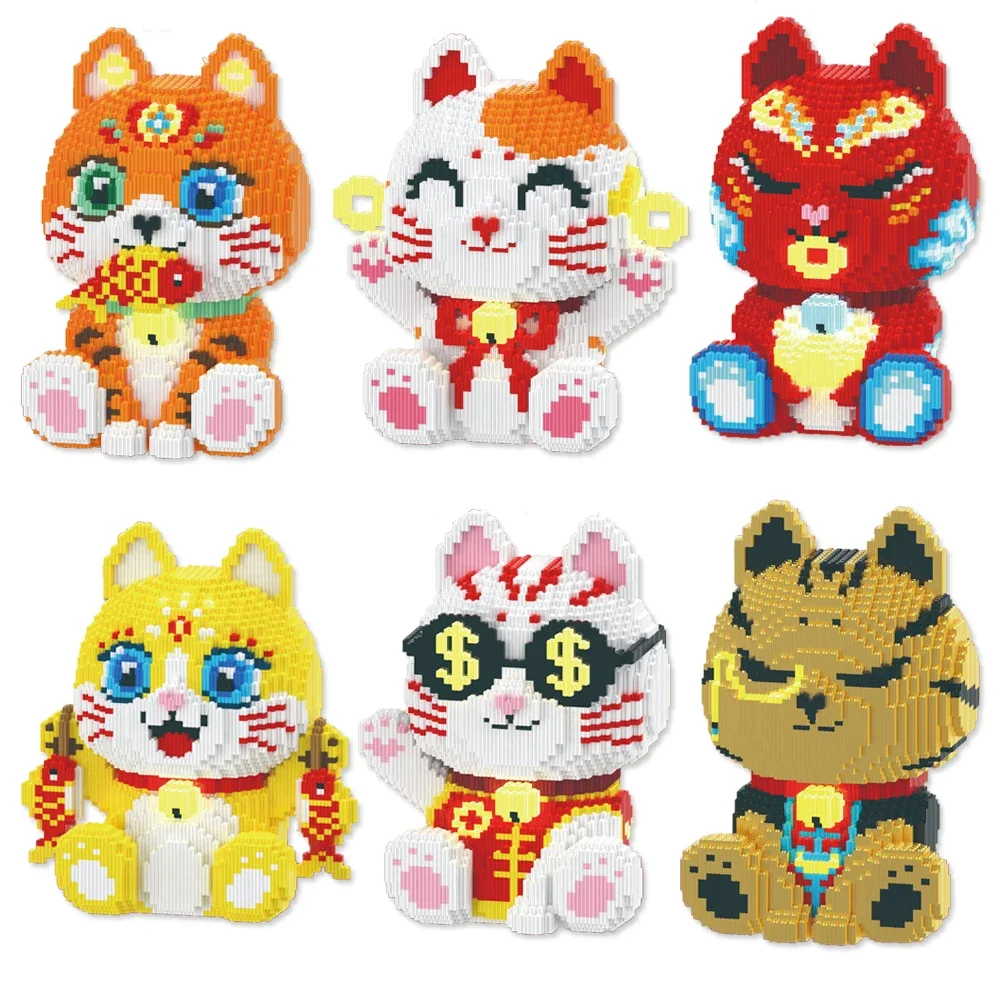 

Maneki Neko Magic Building Block Wealthy Lucky Cat Model Assembled Bricks 3D Weath Puzzle Decor Toy for Kids Christmas Gift