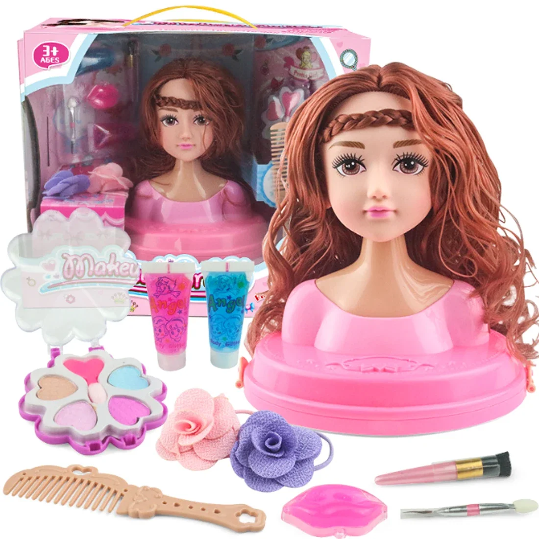 Engraçado cabeça modelo metade do corpo boneca para crianças, simulação barbeiro, maquiador, penteado, beleza brinquedo, crianças presente, meninas