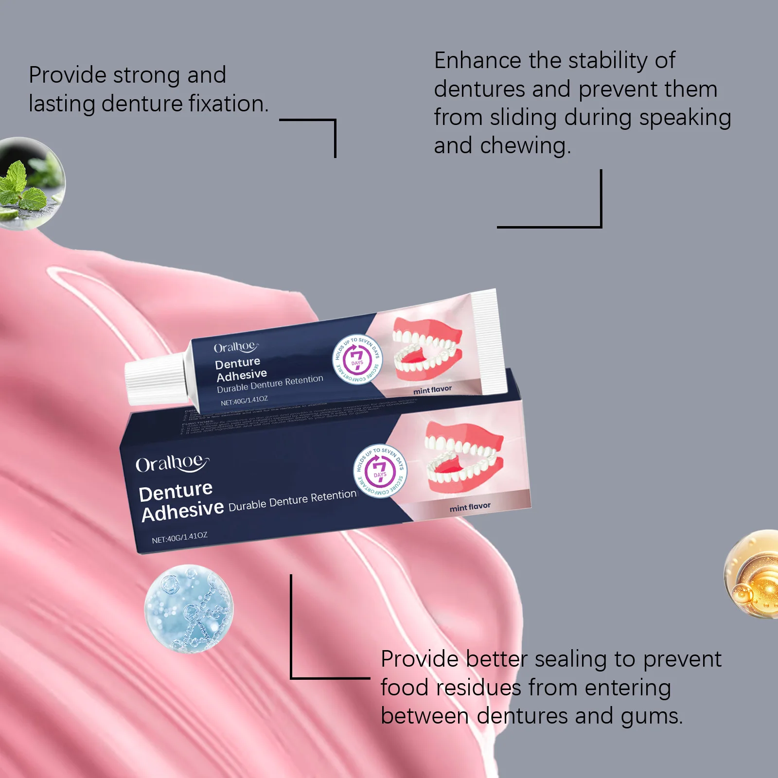 ORALHOE 40g Denture Adhesive Cream Firmly Fix Dentures Relieve Gum Pain Irritatio Long-lasting Stable Effect Not Loosen Easily