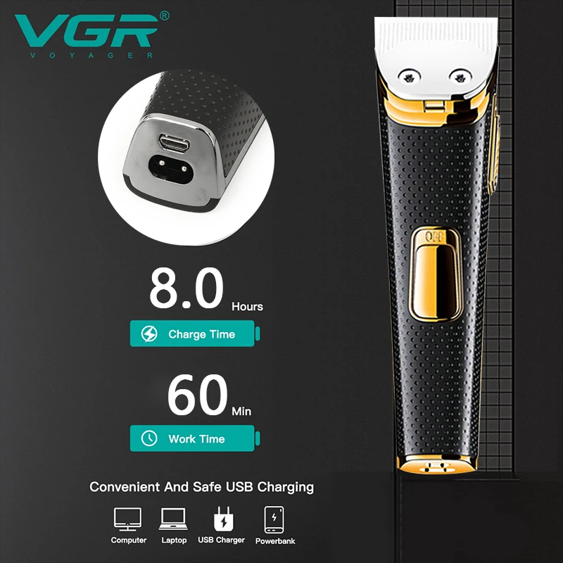 VGR Hair clipper professional trimmer rechargeable cordless push white electric T-knife zero cutting machine V-022