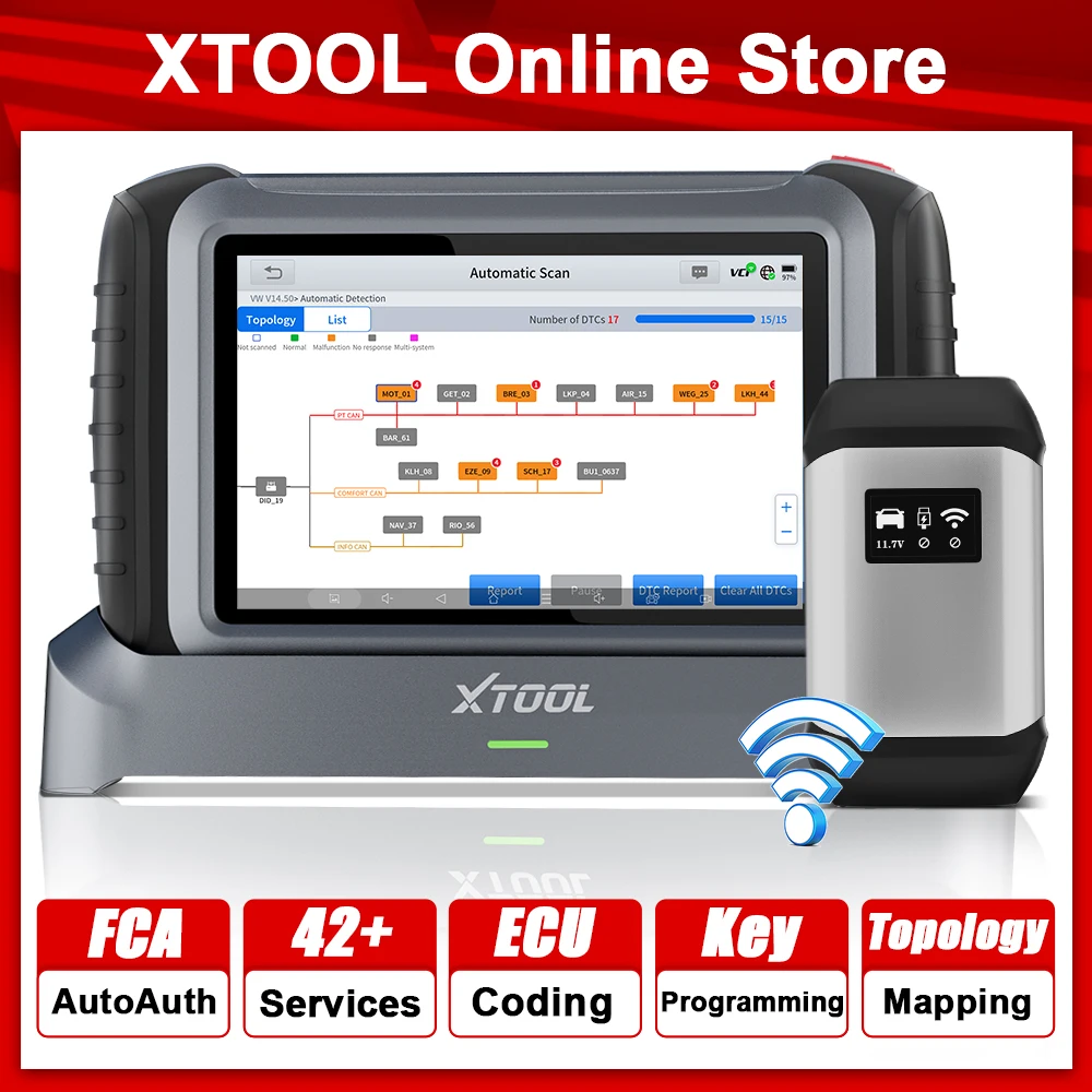 

XTOOL InPlus IP919PRO Автомобильный инструмент OBD2 Диагностический сканер OE-уровня Топология Карта Активный тест Программирование кодирования ECU CANFD DoIP FCA