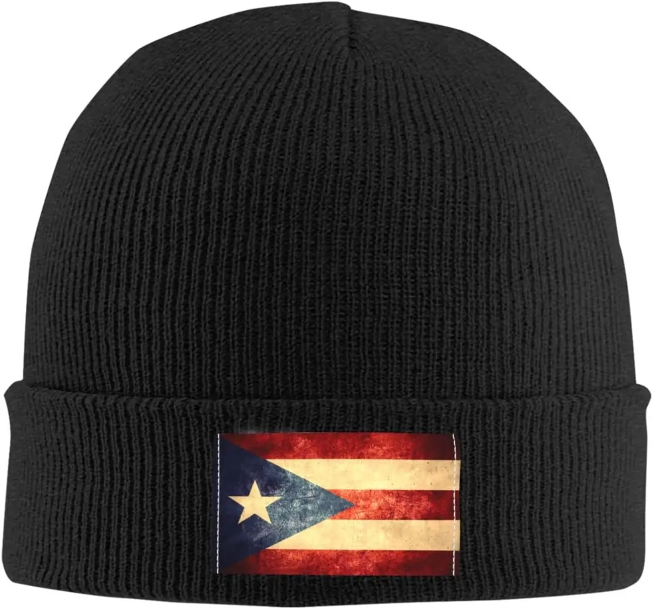 Puerto Rico Knit Hat Soft Classic Stretchy Ski Beanie Cap Winter Warm Hats for Women Men Black