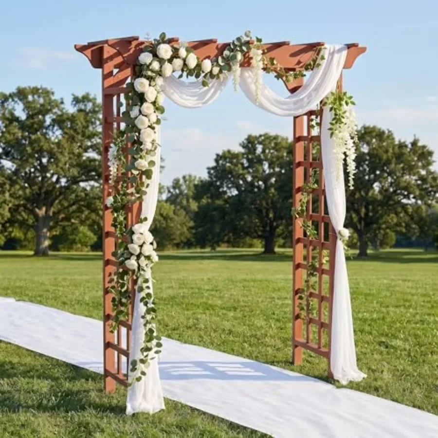 Wooden Arbor Arch Trellis for Wedding Garden Decor, Natural Wood Tone, Sturdy Rustic Design, 85''H
