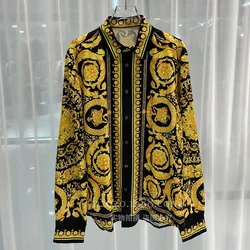 Luxury Royal Shirts Men Casual Full Social Paisley Floral Digital Printing Shirt Manga Longa Prom Party Shirts Roupas Masculinas