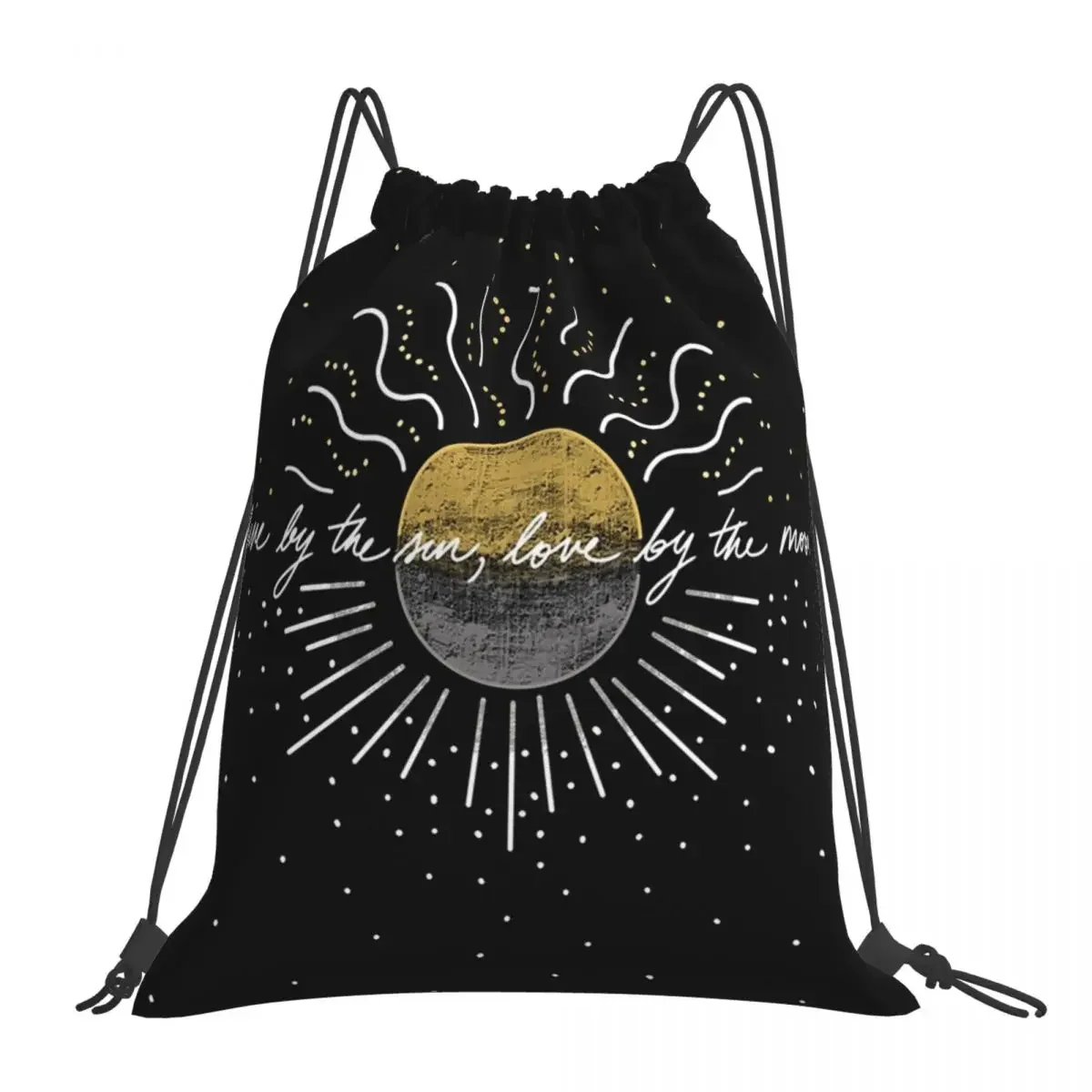 

Live By The Sun, Love By The Moon Backpacks Drawstring Bags Drawstring Bundle Pocket Storage Bag BookBag For Travel Students