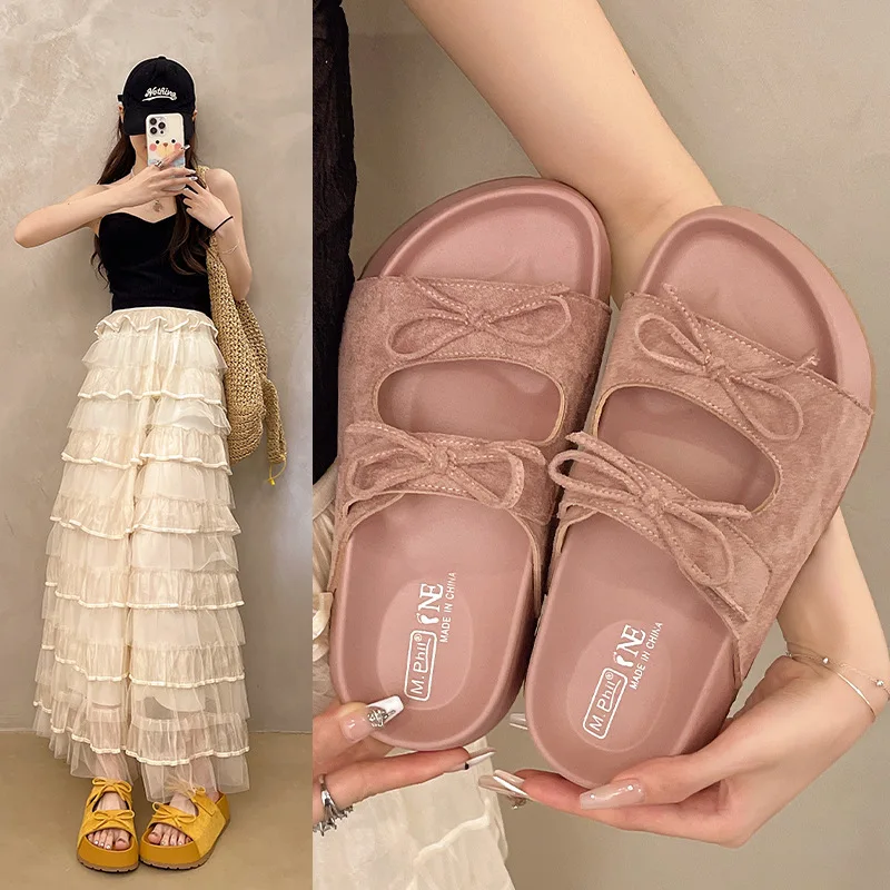 

2026 Summer Women's Cute Bow Platform Sandals Thick Sole Flip Flops Beach Casual Outdoor Sliders with Arch Support