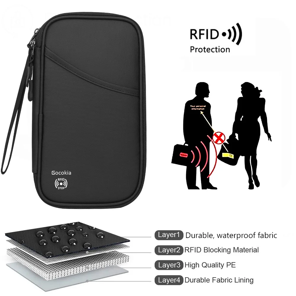 Travel Passport Family Holder for 5 with RFID, Lightweight Portable Travel Organizer Passport Card Cover with Shoulder Strap