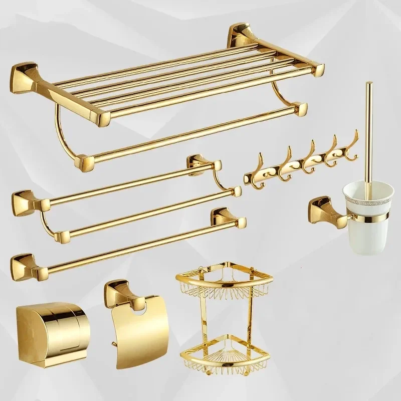 

Tuqiu Gold Bathroom Accessories Towel Rack,Paper holder,Toilet Brush Holder,Towel Ranger,Hooks Brass Gold Bath Hardware