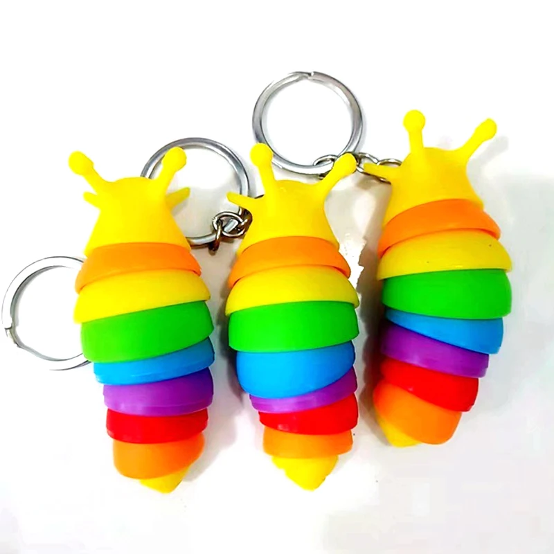 Porte-clés jouet Anti-Stress, jouet de décompression, chenilles à presser, Fidget, jeu amusant, farces pour enfants et adultes, cadeau 3 pièces J210