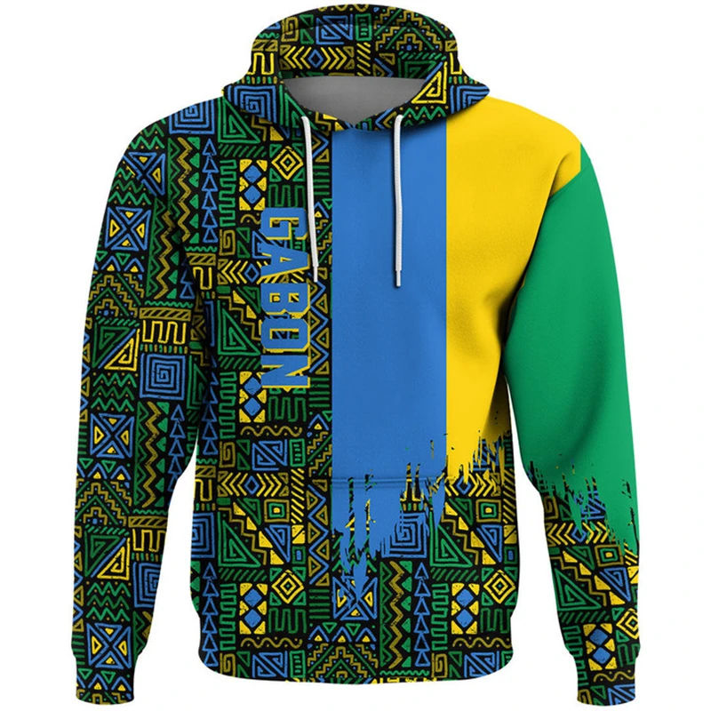 Gabon Map Flag 3D Print Hoodie For Men Clothing Fashion Hooded Sweatshirts National Emblem Pullovers Boys Kids Long Sleeve Tops