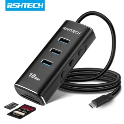 RSHTECH USB C Hub 10Gbps Data Transfer with SD/TF Card Readers Aluminum Multiport Adapter USB Spliter for Laptop Accessories