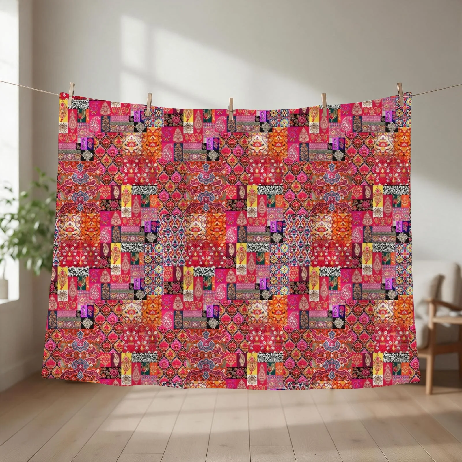 Heritage Oriental Traditional Moroccan Handmade Style Boho Color Palette Throw Blanket