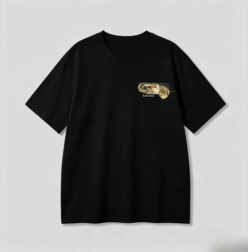Korean Annoyed Cat Go Away Short-sleeved Printed T-shirt Top Cute Line Art Cat Meme Graphic Casual Streetwear for Women Men