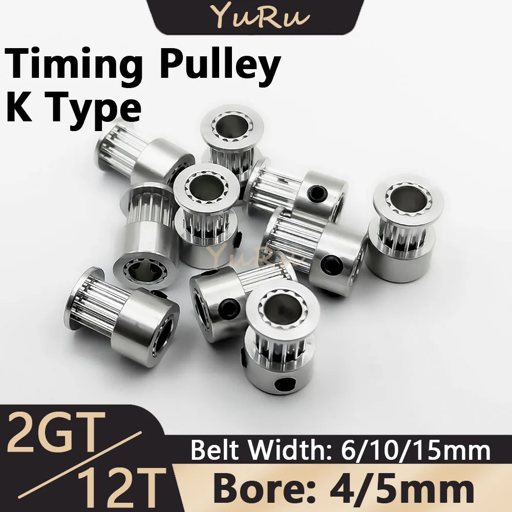 

2MGT 12Teeth Timing Pulley Bore 4/5mm Belt Width 6/10/15mm 2GT K Type 12T Tensioning Wheel Synchronous 3D Printer Parts