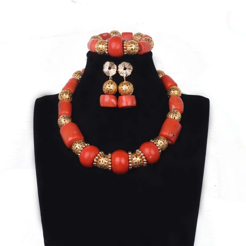 Ensemble de bijoux africains pour mariage, perles de mariée nigériennes, corail naturel, 12-28mm, livraison gratuite, 4 pièces