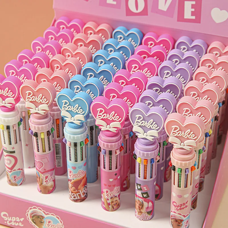 6/36pcs Disney Cartoon Barbie Love Doll 10 Colors Ballpoint Pen Multi Color Press Gel Pen Student Supplies Stationery Wholesale