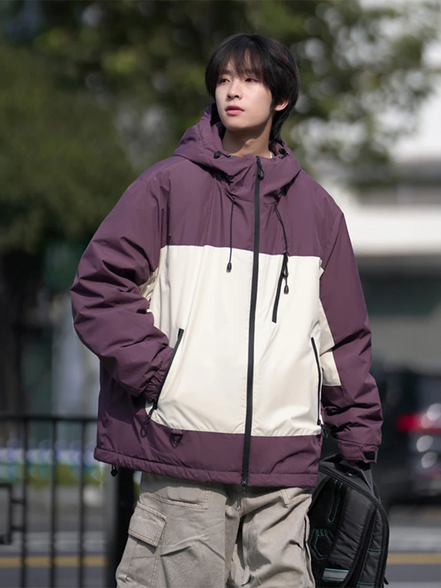 

Тепло и стиль: Мужская уличная рабочая одежда, прочная пуховая куртка с цветовым блокированием, зимняя, устойчивая к холоду, модная, для молодежи