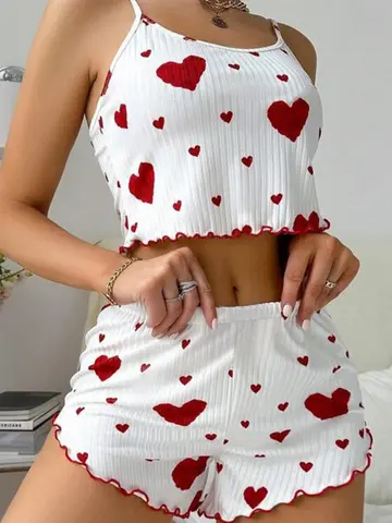 Conjunto de pijamas femininos pijamas 2 peças regata curta e shorts s m l branco ventilar macio casual amor impressão