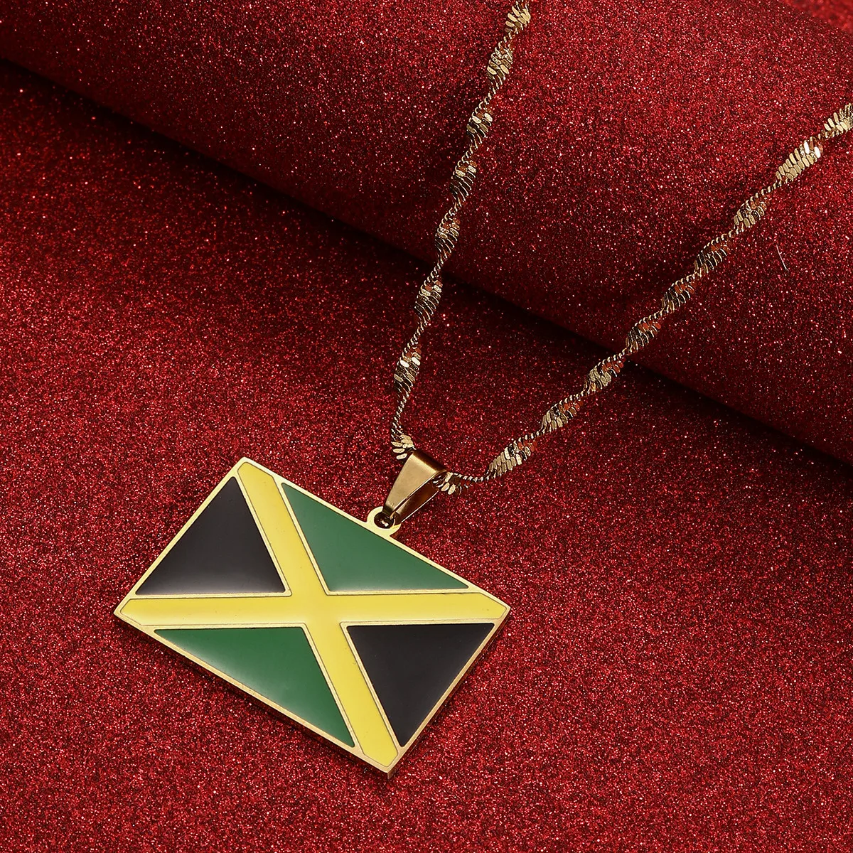 Stainless Steel Jamaica Map Pendant Necklaces Jamaican Women Country Jewelry