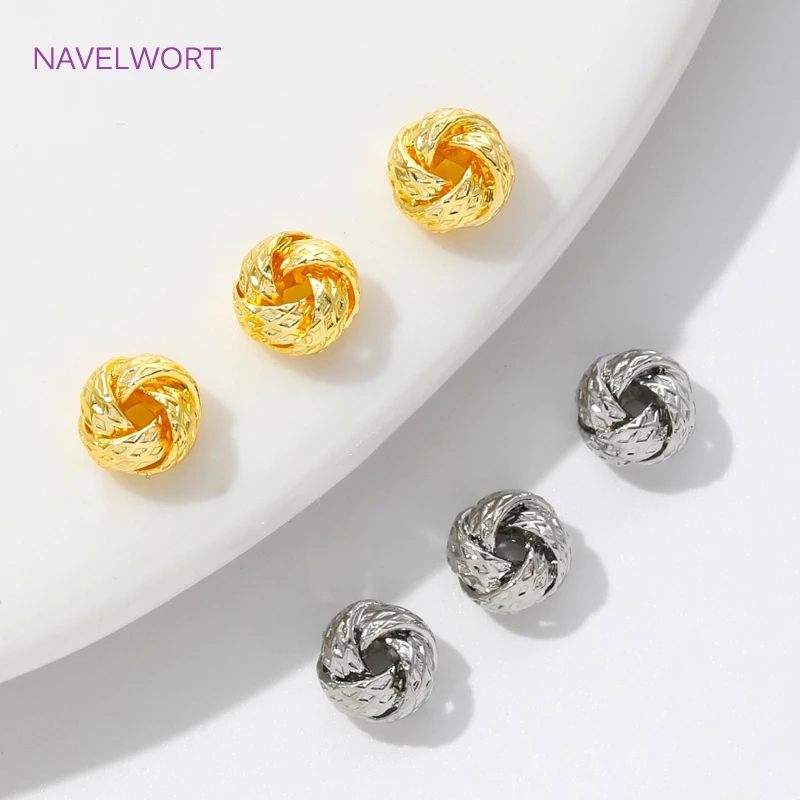 18K Gold Plated Brass Weave Texture Round Spacer Beads,Separators For Beads,DIY Bracelet Jewelry Making Accessories Wholesale