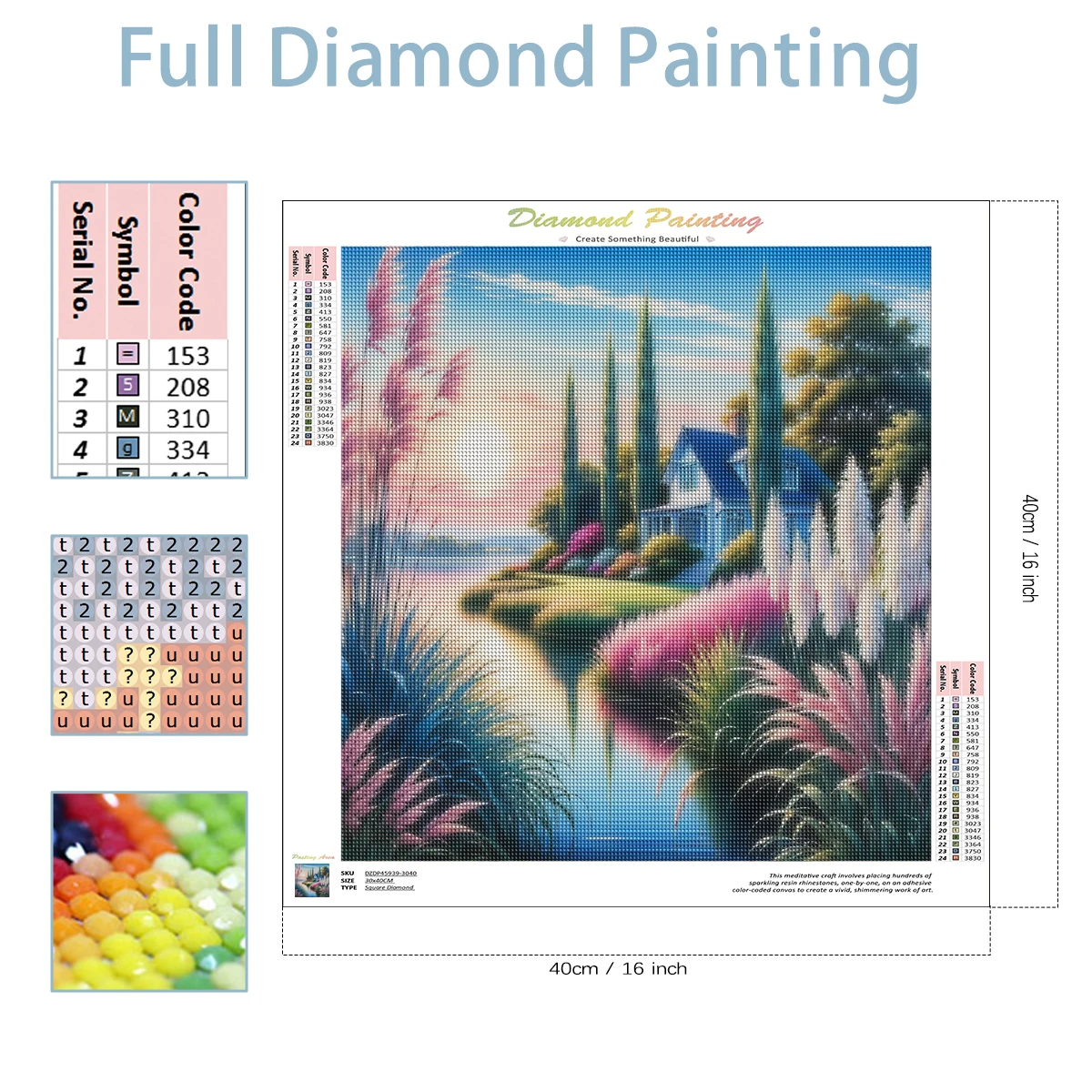 SDOYUNO 5D Diamond Painting Full Square Lakeside Cottage Picture Of Rhinestone Diamond Embroidery