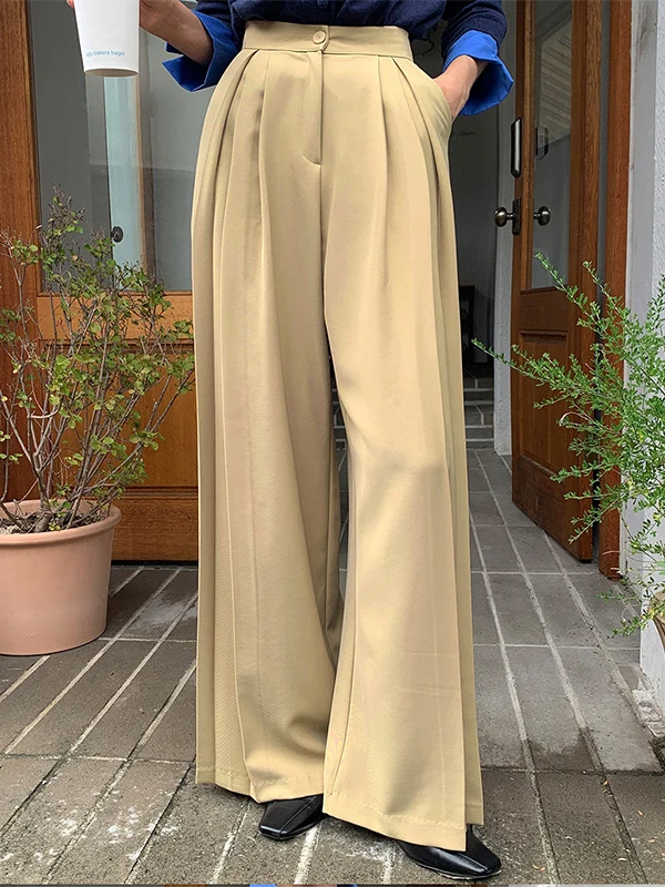 Pantalon drapé taille haute à jambes larges pour femme, Long, décontracté, Chic, polyvalent, Design plissé, coréen, automne