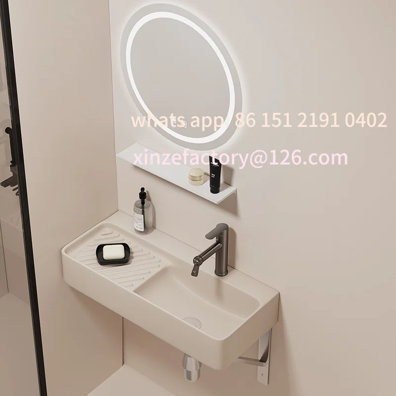 

Customizable winter extended narrow side wall-mounted ceramic wash basin cream face wash balcony laundry simple hanging basin