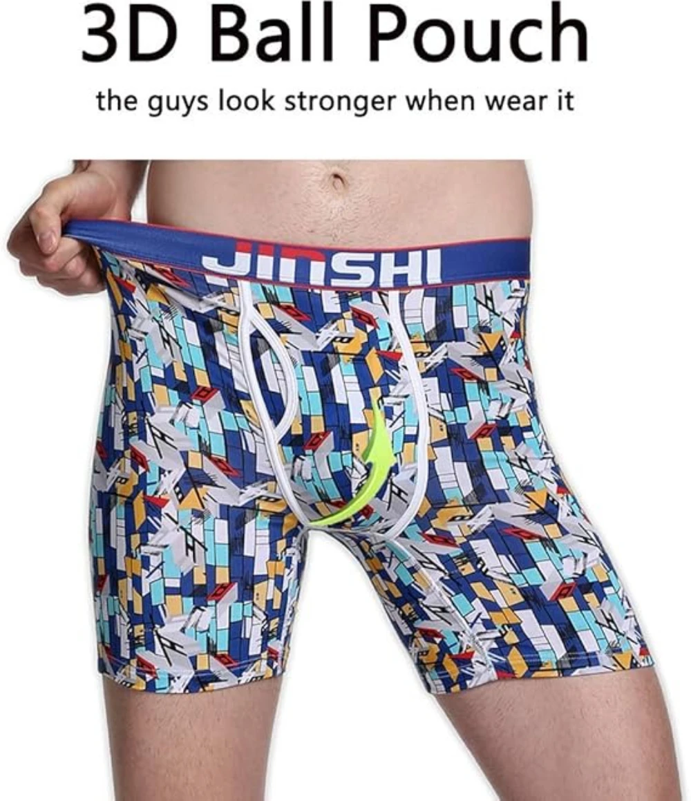 Zonbailon Men's Comfortable Long Boxer Briefs Printing Big And Tall Bamboo Men Underpants Pack