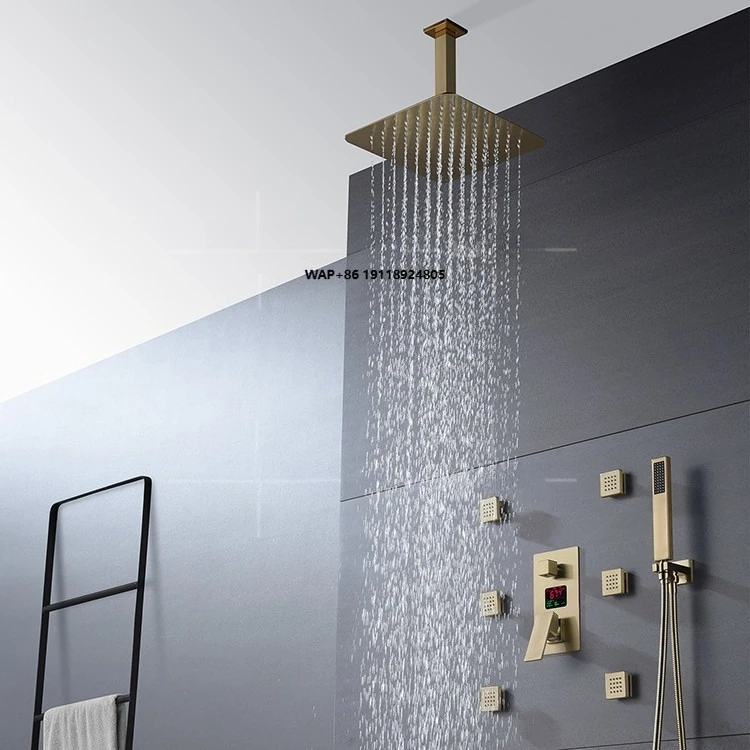 

Dima Shower Set LED Rain Mist Waterfall Shower Head Square Thermostatic High Flow Shower System Faucet