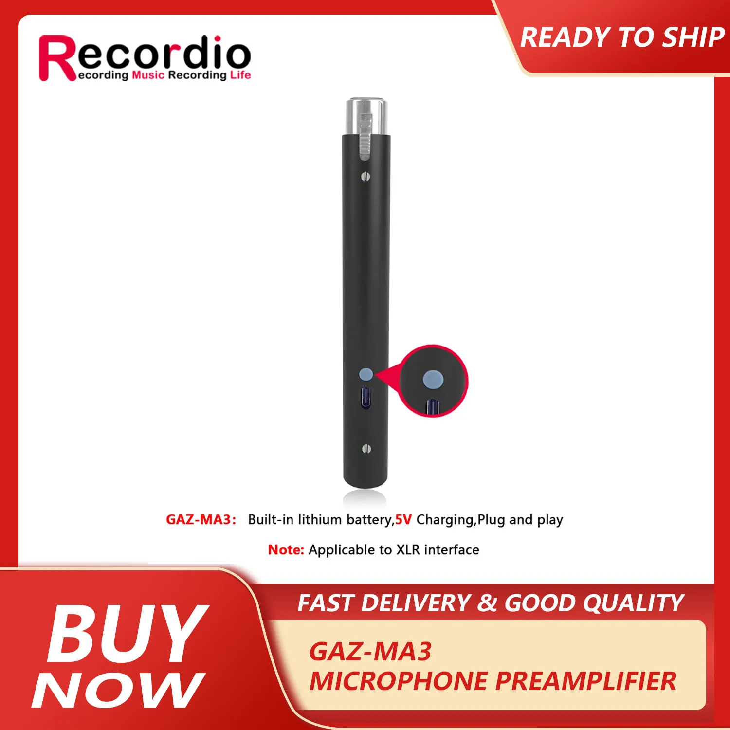 

AZ-MA3 Microphone Preamplifier 48V Power Supply Clear Gain Good Sound Quality Noise Reduction